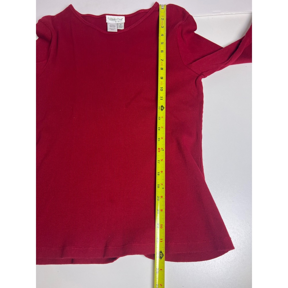 Coldwater Creek Red Ribbed 3/4 Sleeve Top Sequin Embellished Cuff Women's M‎ - Picture 7 of 8